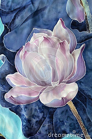 The lotuses. Batik. Decorative composition of flowers, leaves, buds. Use printed materials, signs, items, websites, maps, posters, Stock Photo