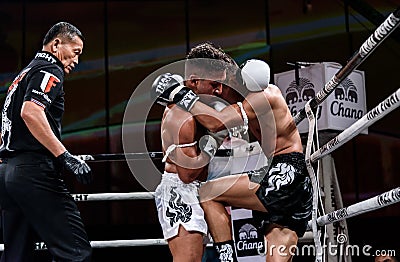 Lou Jim of China and Jean Nascimento of Brazil in Thai Fight Proud to be Thai Editorial Stock Photo