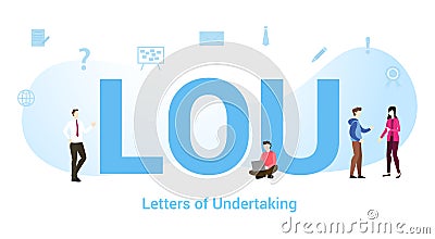 Lou letters Of undertaking concept with big word or text and team people with modern flat style - vector Cartoon Illustration