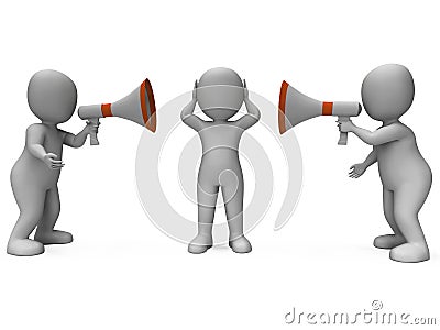 Loud Hailer Characters Show Megaphone Attention Stock Photo