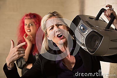 Loud Parent with Radio Stock Photo