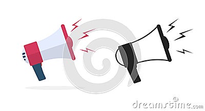 Loud speaker megaphone icon vector pictogram simple black white graphic and flat cartoon red loudspeaker bullhorn announcement Vector Illustration