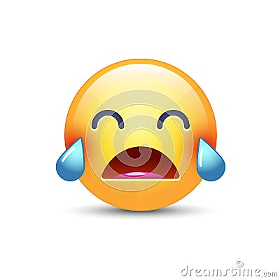 Loudly crying emoji. Smiley with closed eyes and with tears. Crying sad emoticon for application and chat Vector Illustration