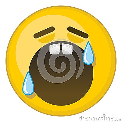 Loudly crying emoticon. Yellow face with open mouth and rolling tears Vector Illustration