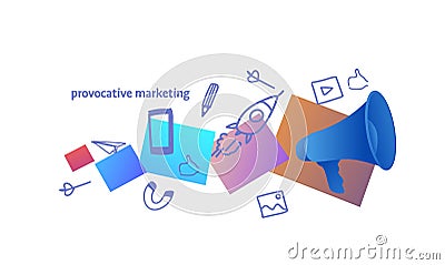 Loudspeaker announcement provocative marketing concept sketch doodle horizontal Vector Illustration