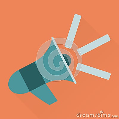 Loudspeaker icon spreading noise. Flat design with long shadow effect. Vector Illustration