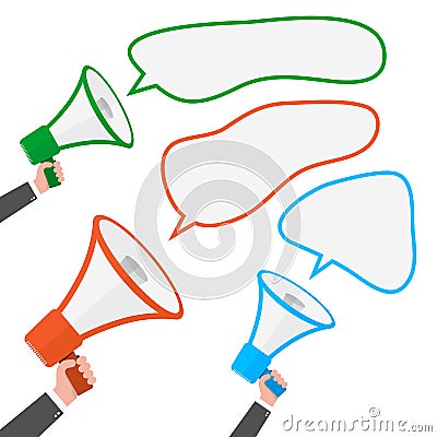 Loudspeaker or megaphone with speech bubble. Vector illustration. Cartoon Illustration