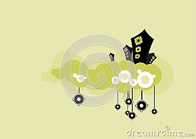 Loudspeakers in green cloud. Vector art Vector Illustration