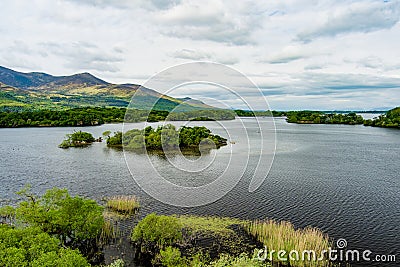 Lough Leane, huge lake located in Killarney National Park, famous of Ross Castle on it's shore, county Kerry, Ireland Stock Photo