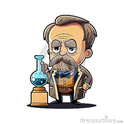 Louis Pasteur - French chemist inventor of the vaccine Cartoon Illustration