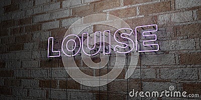 LOUISE - Glowing Neon Sign on stonework wall - 3D rendered royalty free stock illustration Cartoon Illustration