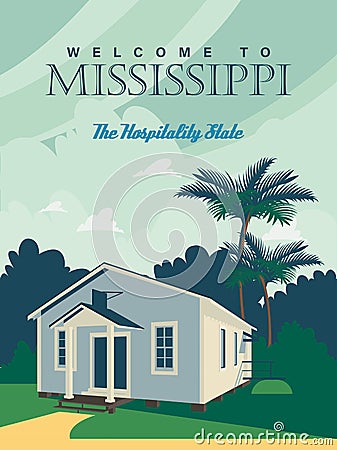 Mississippi sightseeings on a travel poster in vintage design with a retro palette Vector Illustration