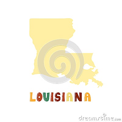 Louisiana map isolated. USA collection. Map of Louisiana - yellow silhouette Vector Illustration