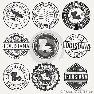 Louisiana Set of Stamps. Travel Stamp. Made In Product. Design Seals Old Style Insignia. Vector Illustration