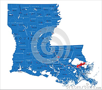 Louisiana state political map Vector Illustration