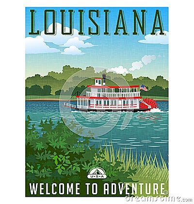 Louisiana travel poster or sticker. Vector Illustration