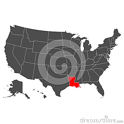 Louisiana vector map. High detailed illustration. Country of the United States of America. Flat style. Vector Cartoon Illustration