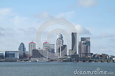 Louisville Kentucky daytime skyline as seen from across the Ohio River Stock Photo