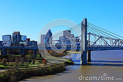 Louisville, Kentucky skyline with John F Kennedy Bridge Stock Photo