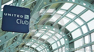 United Club sign, O`Hare Airport, April 2019 Editorial Stock Photo
