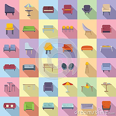 Lounge icons set flat vector. Business sofa Stock Photo