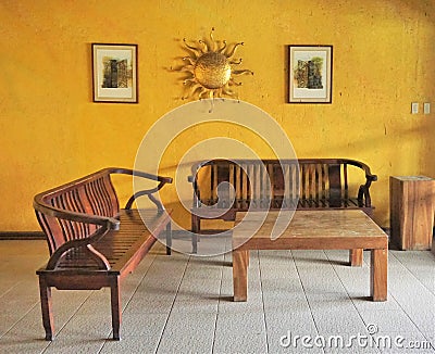 Lounge Table with Long Chairs Stock Photo