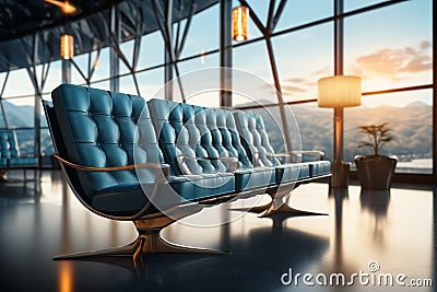 Lounge tranquility amid blurred wings, promising journeys on the horizon Stock Photo