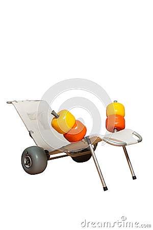 Lounger chair with buoys and wheels for disabled person Stock Photo