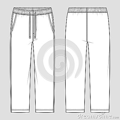 Loungewear pants. Pants with elastication and a drawstring at the waist and side pockets in a relaxed style Vector Illustration