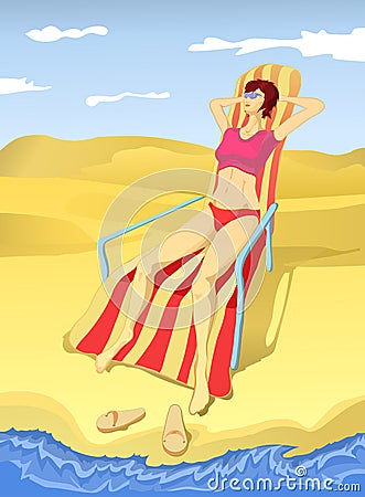 Lounging On The Beach Vector Illustration