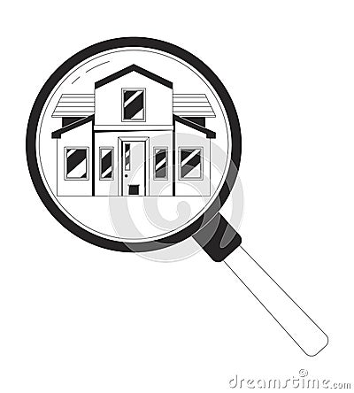 Loupe searching house black and white 2D line cartoon object Vector Illustration