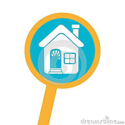 Loupe with silhouette facade house Vector Illustration