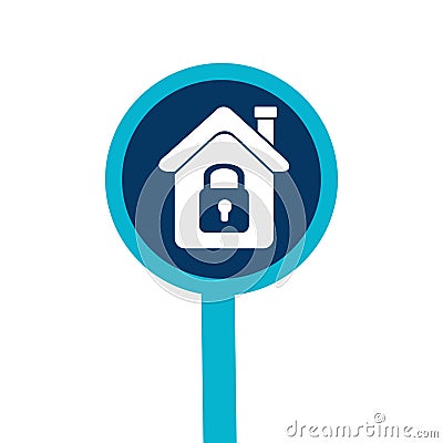 Loupe with silhouette house with padlock Vector Illustration