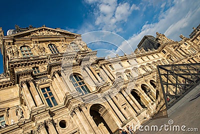 Louvre facade with glass triangle france big art museum October 29, 2019, Paris, France, Editorial Stock Photo