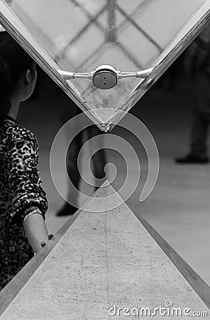 Louvre Pyramids Black and White Editorial Stock Photo