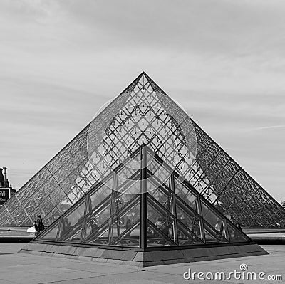 Louvre Pyramids Black and White Editorial Stock Photo