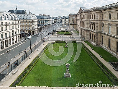 Louvre lawns on rue de Rivoli photographed from above Editorial Stock Photo