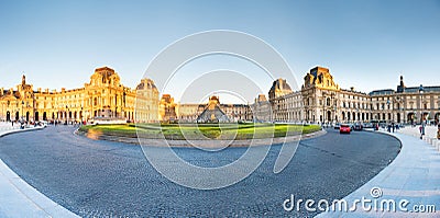 Louvre museum with landmark entrance - pyramid Editorial Stock Photo