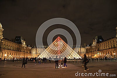 The louvre museum by night, Paris, France Editorial Stock Photo
