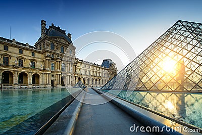 Louvre Museum Paris at sunset Editorial Stock Photo