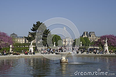 Louvre museum and park des tuileries fountain Editorial Stock Photo