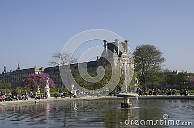 Louvre museum and park des tuileries fountain Editorial Stock Photo