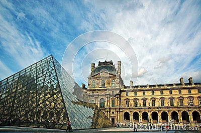 Louvre Museum with Pei Pyramid Editorial Stock Photo