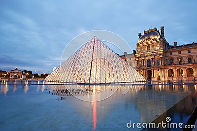 Louvre museum and pyramid night view Editorial Stock Photo