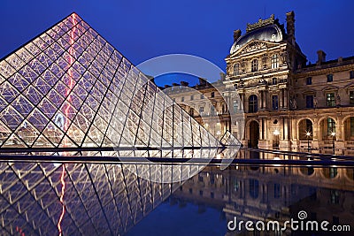 Louvre museum and pyramid night view Editorial Stock Photo