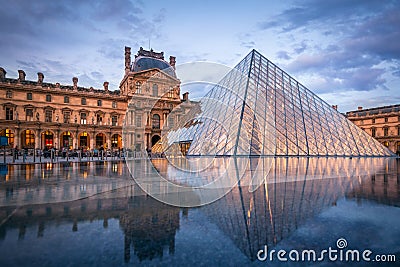 Louvre Museum and the Pyramid, Paris Editorial Stock Photo