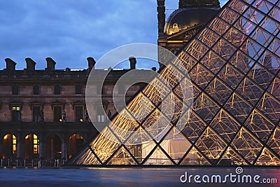 The Louvre museum square at night Editorial Stock Photo