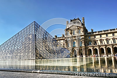 Louvre Palace and pyramid Editorial Stock Photo