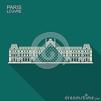 Louvre in Paris vector flat icon with long shadow Vector Illustration