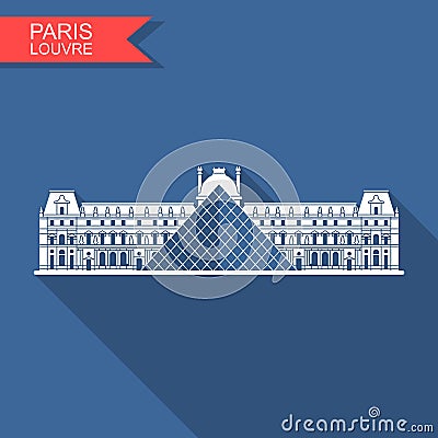 Louvre in Paris vector flat icon with shadow Vector Illustration